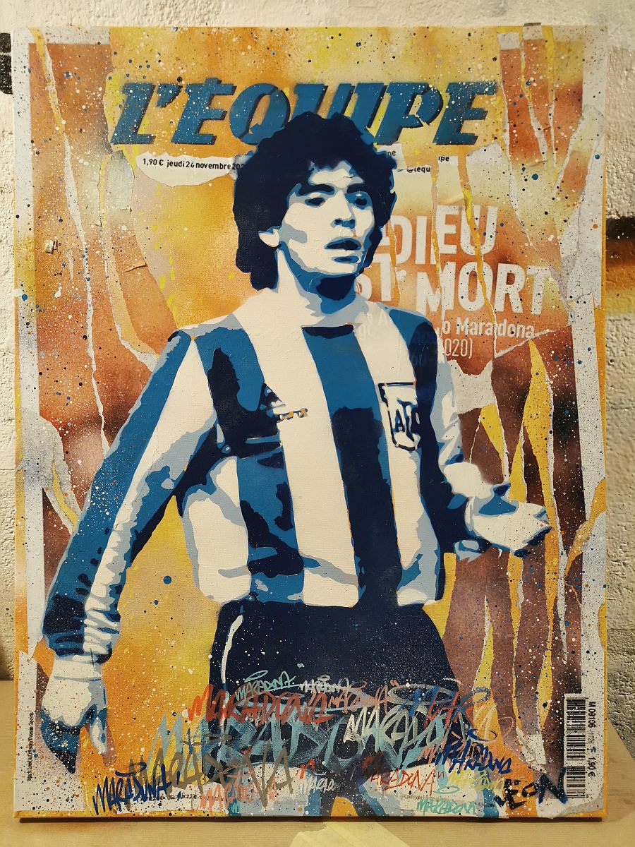 Featured image for “Maradona – Stencil art / Kolaž art”